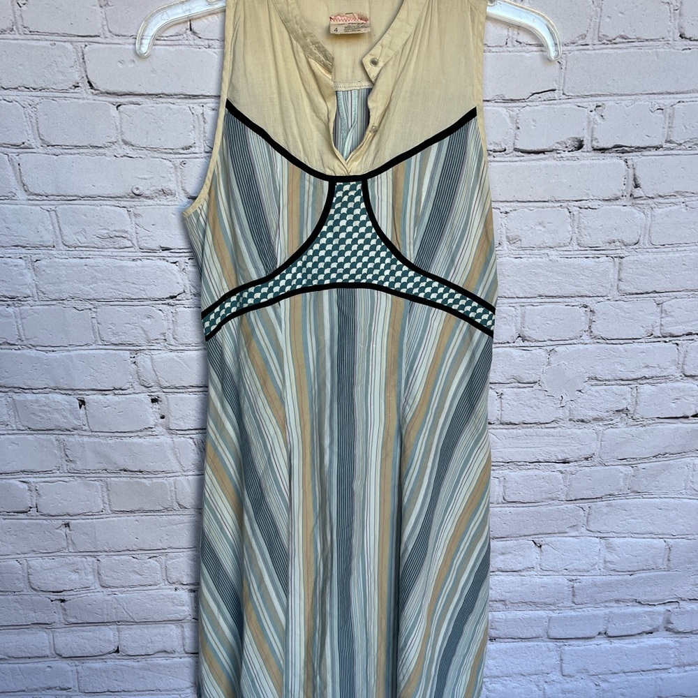 Free People India Boho Blue Cream Stripe Dress Size 4 NWT